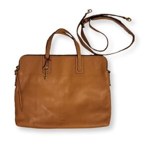 Fossil Vintage Brown Leather Padded Laptop Tote